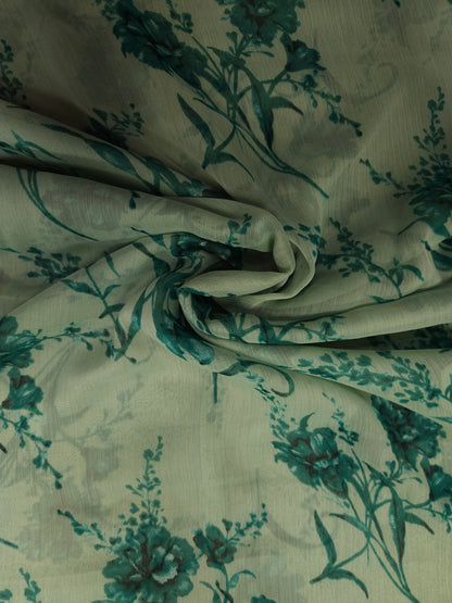 Sea Green Glace Cotton Silk Suit Set with Chiffon Dupatta