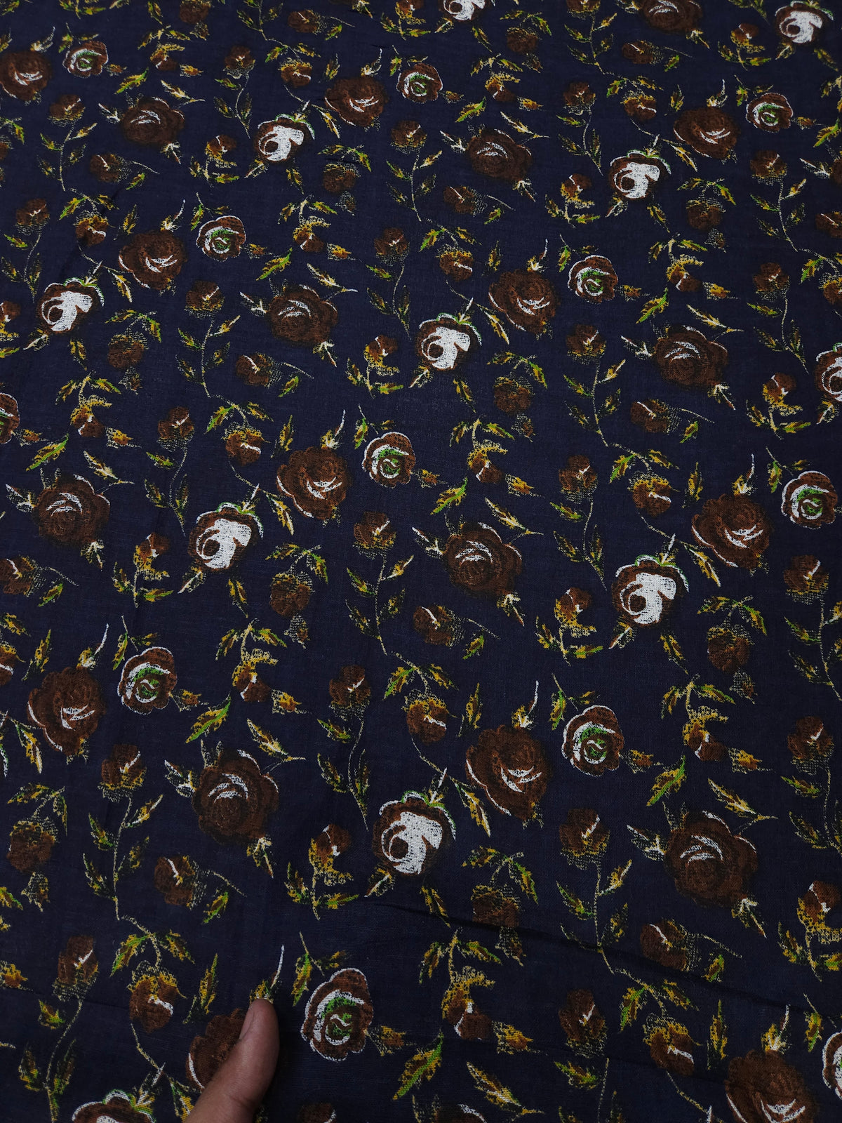 Navy Floral Printed Cotton Linen Fabric – 60 Inch Width