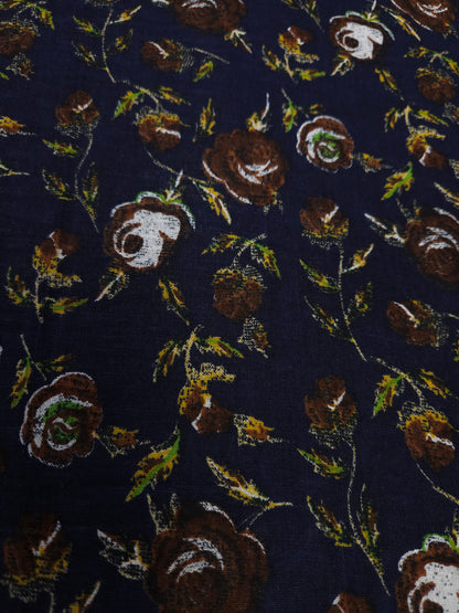 Navy Floral Printed Cotton Linen Fabric – 60 Inch Width