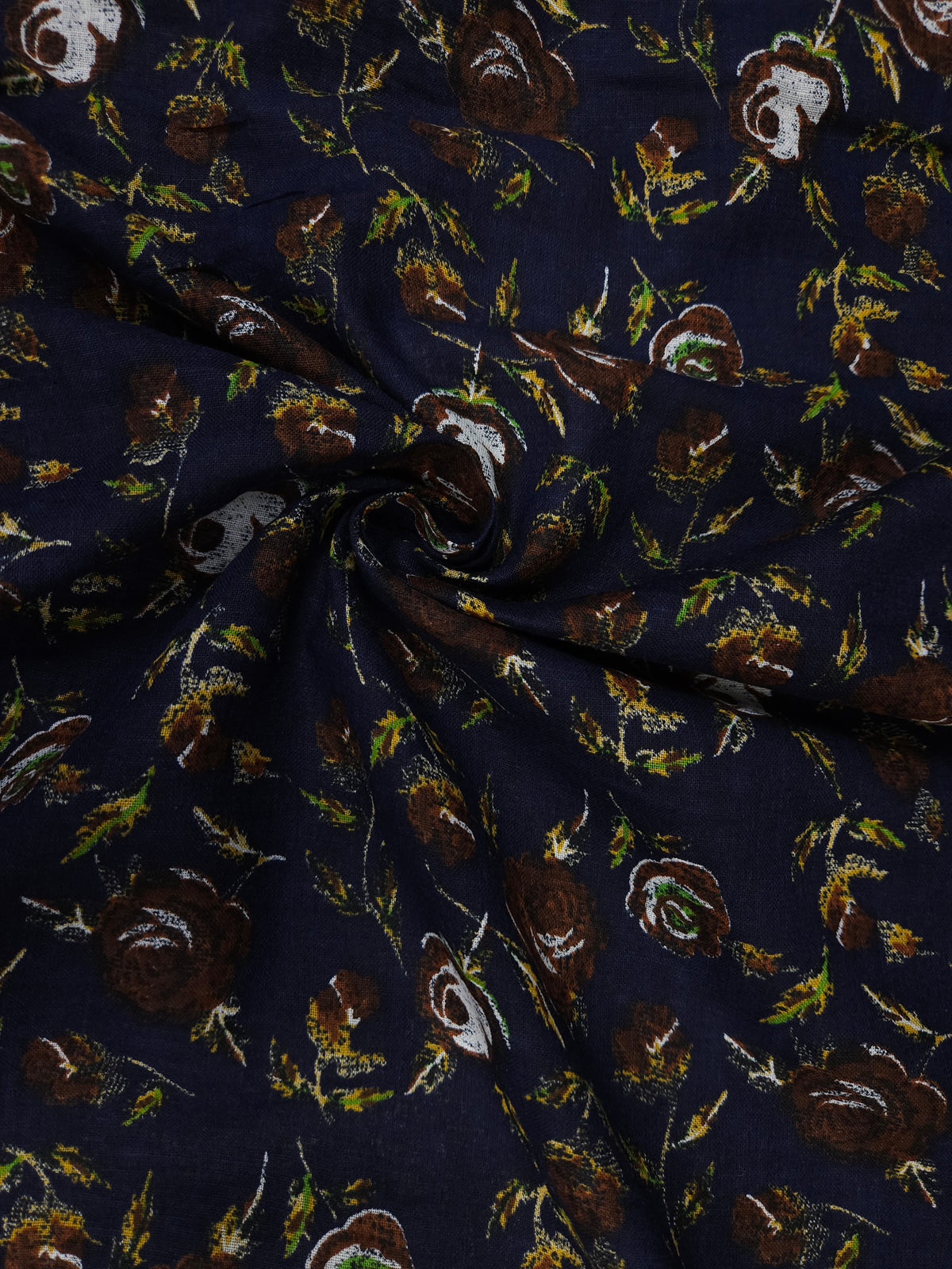 Navy Floral Printed Cotton Linen Fabric – 60 Inch Width