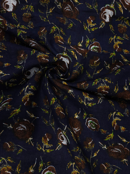 Navy Floral Printed Cotton Linen Fabric – 60 Inch Width
