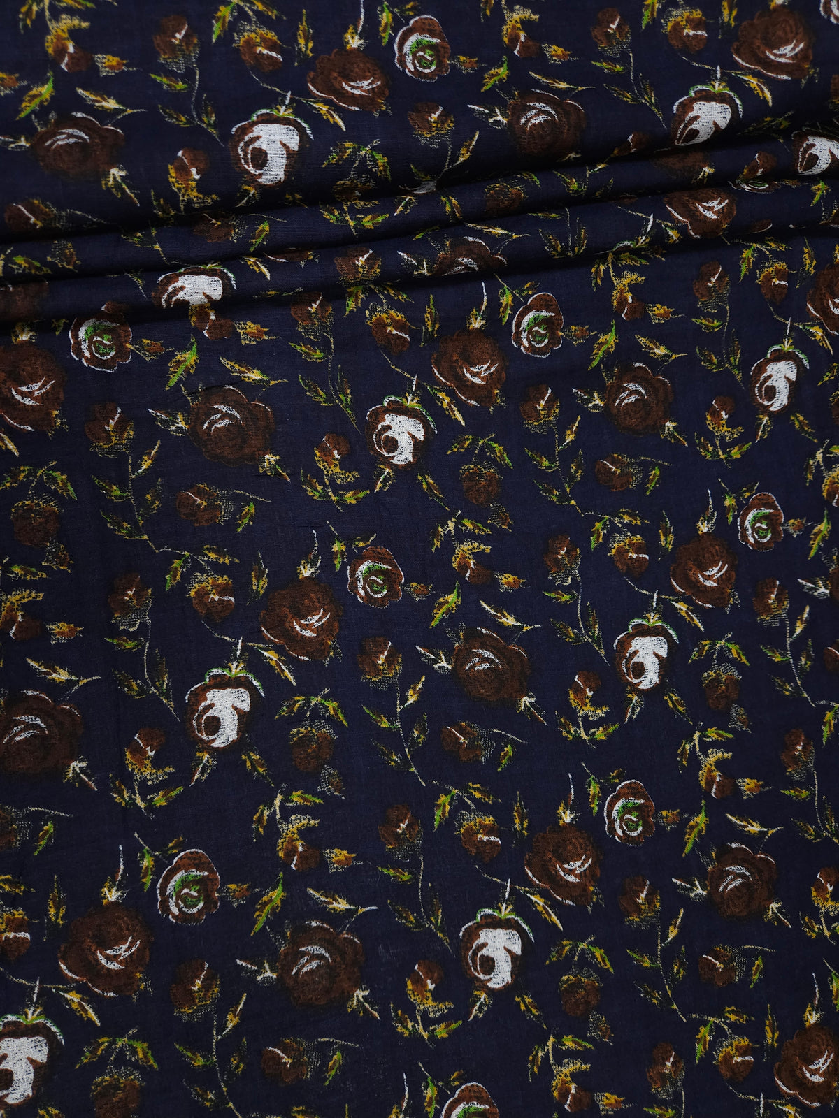 Navy Floral Printed Cotton Linen Fabric – 60 Inch Width