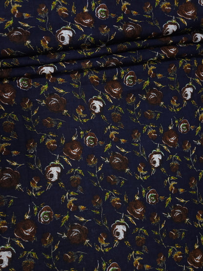 Navy Floral Printed Cotton Linen Fabric – 60 Inch Width