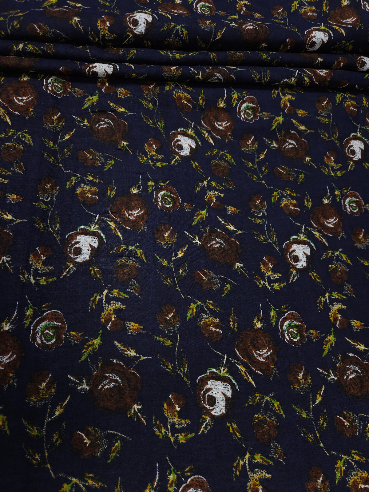Navy Floral Printed Cotton Linen Fabric – 60 Inch Width