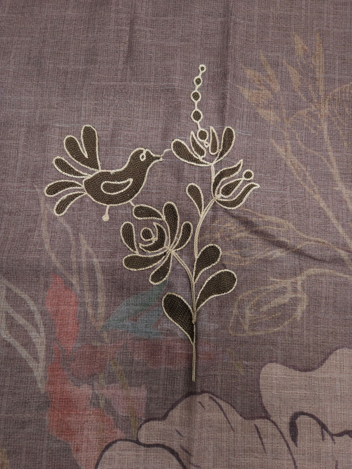 Brown Cotton Silk Embroidered Semi-stitched Suit Set with Organza Dupatta| 3 Piece Suit Set