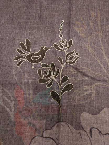 Brown Cotton Silk Embroidered Semi-stitched Suit Set with Organza Dupatta| 3 Piece Suit Set