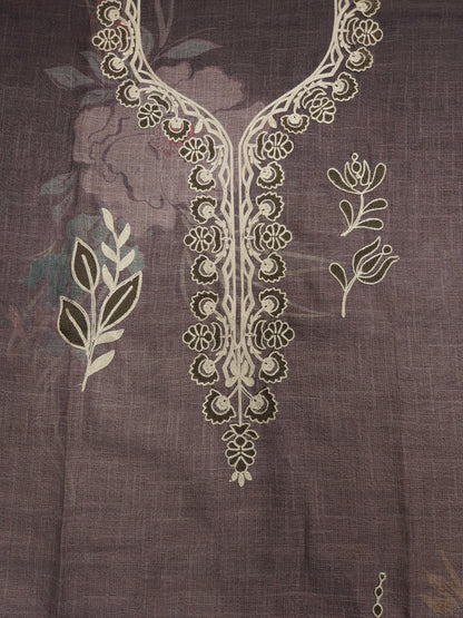 Brown Cotton Silk Embroidered Semi-stitched Suit Set with Organza Dupatta| 3 Piece Suit Set
