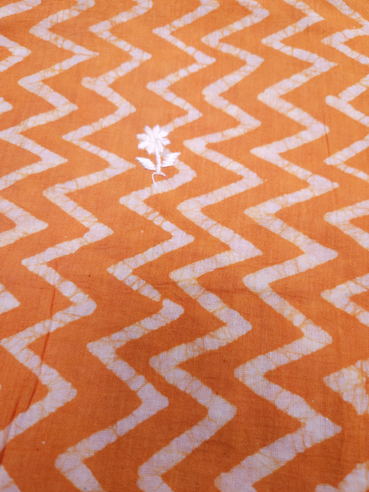 Orange Mul Cotton Handwork Semi-stitched Suit Set with Dupatta| 3 Piece Suit Set