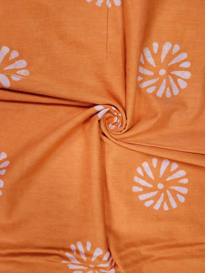 Orange Mul Cotton Handwork Semi-stitched Suit Set with Dupatta| 3 Piece Suit Set