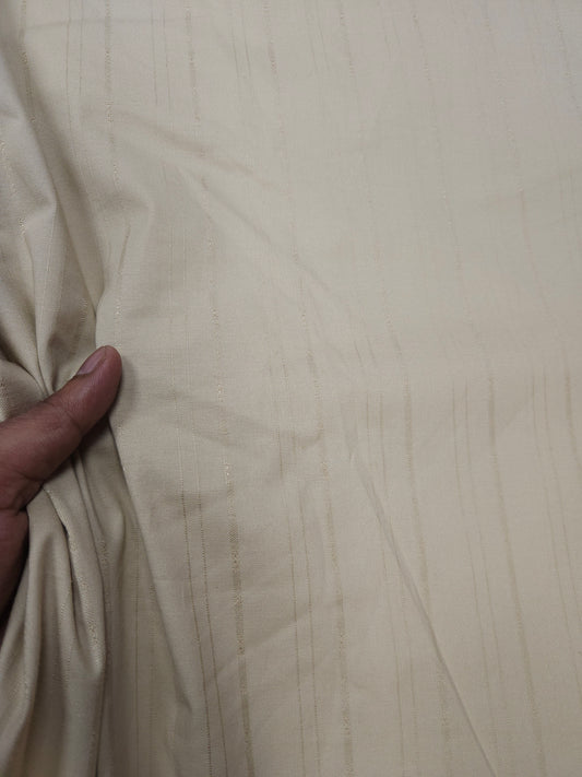 Beige -Golden Cotton Poplin Lycra Fabric with Self work-44" width
