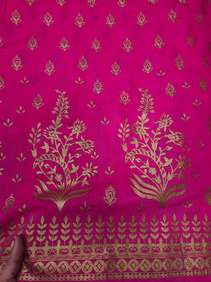 Fuchsia Mughal Motif Chanderi Silk fabric- 44inch