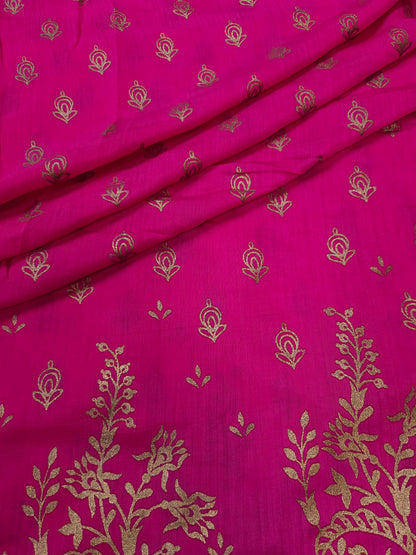 Fuchsia Mughal Motif Chanderi Silk fabric- 44inch