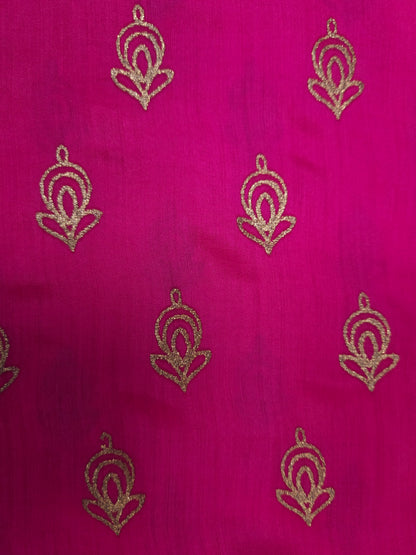 Fuchsia Mughal Motif Chanderi Silk fabric- 44inch