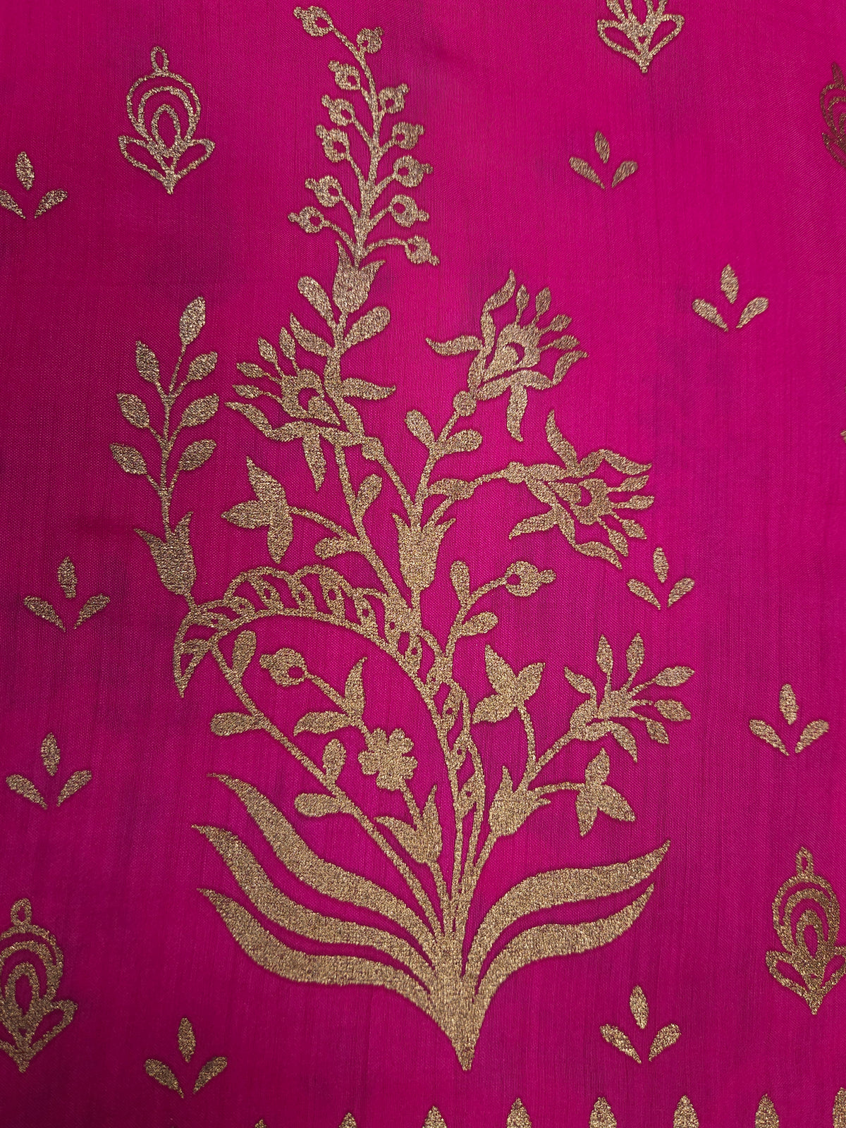 Fuchsia Mughal Motif Chanderi Silk fabric- 44inch