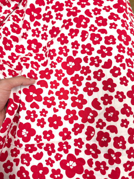 Red Floral Modal Rayon Cotton Fabric with Silver Lurex – 60 Inch