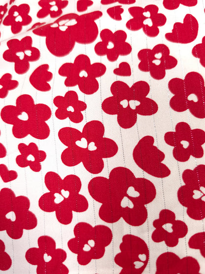 Red Floral Modal Rayon Cotton Fabric with Silver Lurex – 60 Inch