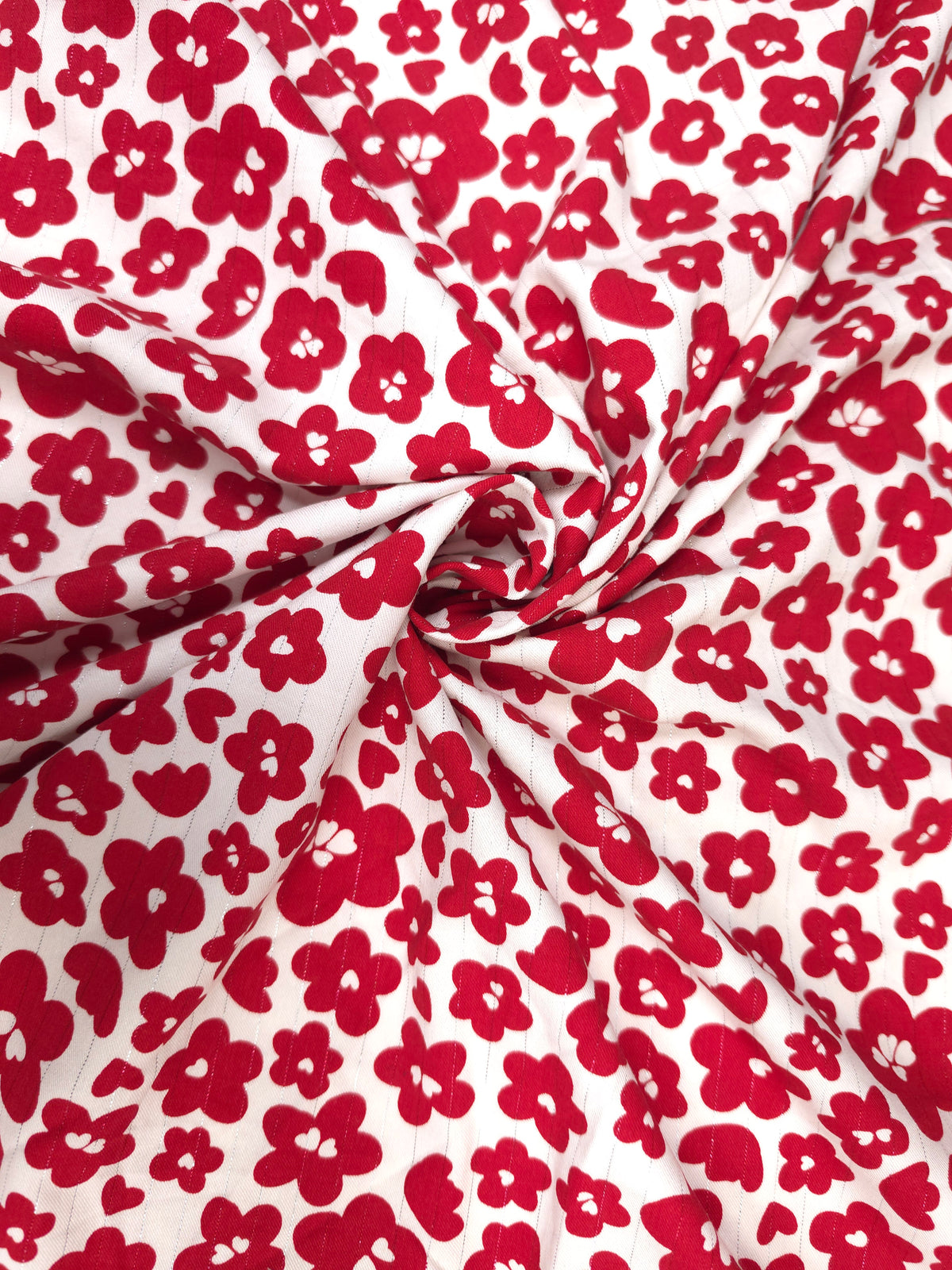 Red Floral Modal Rayon Cotton Fabric with Silver Lurex – 60 Inch