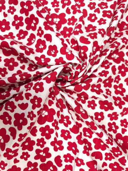 Red Floral Modal Rayon Cotton Fabric with Silver Lurex – 60 Inch