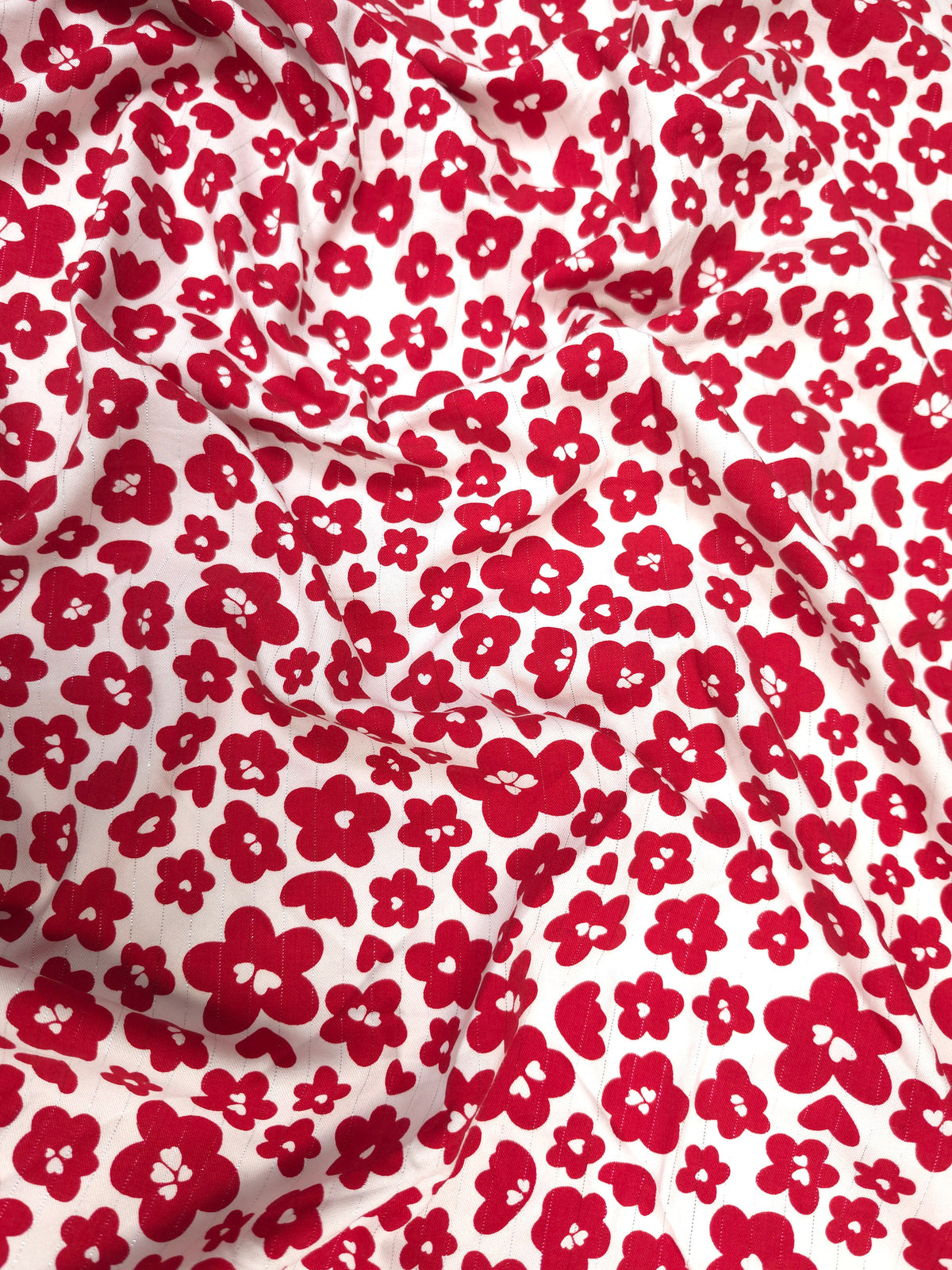 Red Floral Modal Rayon Cotton Fabric with Silver Lurex – 60 Inch