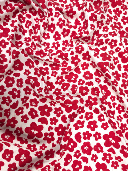 Red Floral Modal Rayon Cotton Fabric with Silver Lurex – 60 Inch