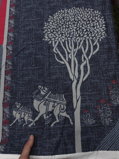 Indigo Colour Camel Printed Kurta Panel Fabric