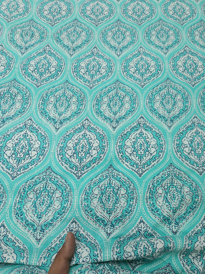 Turquoise Blue Floral Medallion Printed Modal Rayon Fabric – 60 Inch