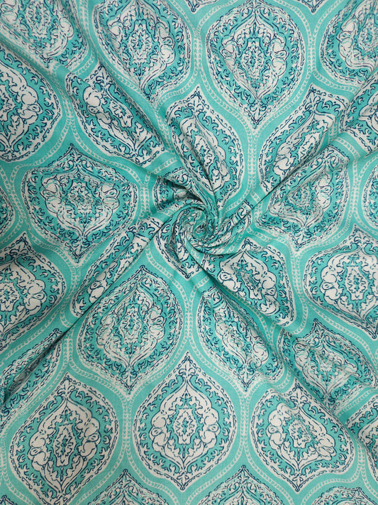 Turquoise Blue Floral Medallion Printed Modal Rayon Fabric – 60 Inch