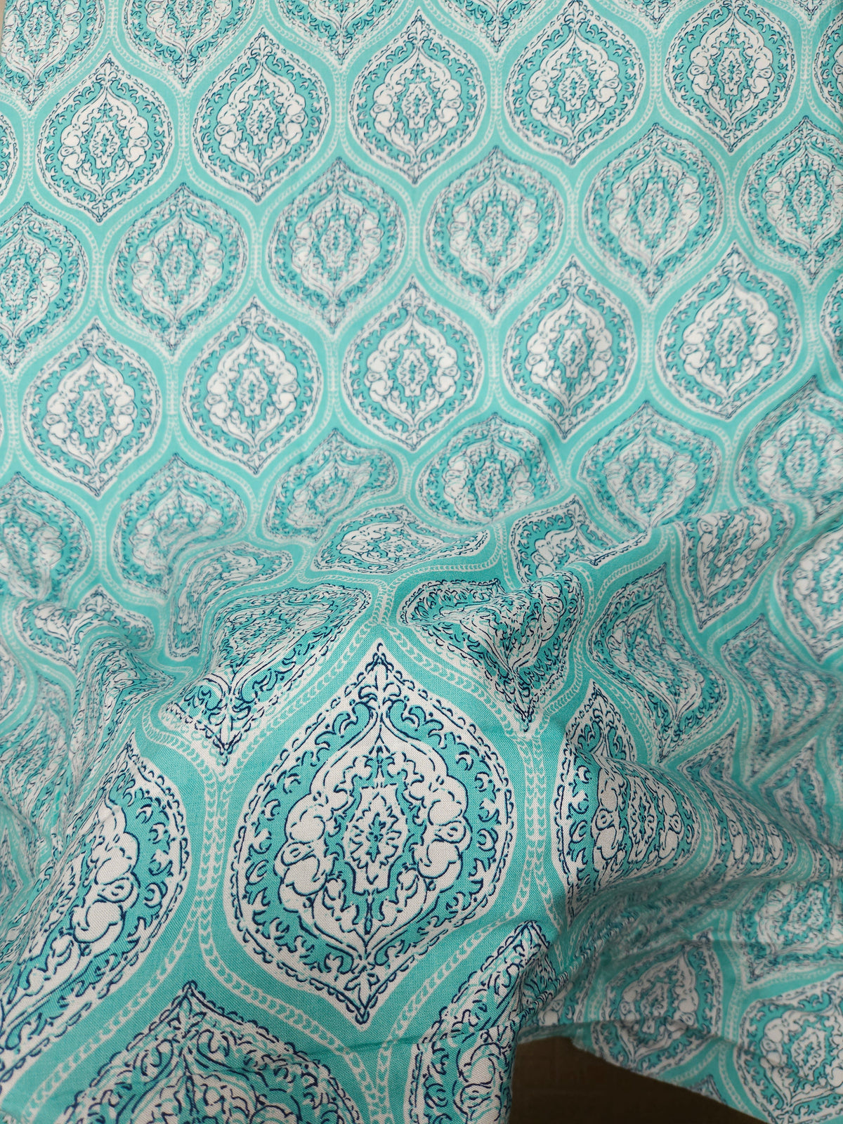 Turquoise Blue Floral Medallion Printed Modal Rayon Fabric – 60 Inch