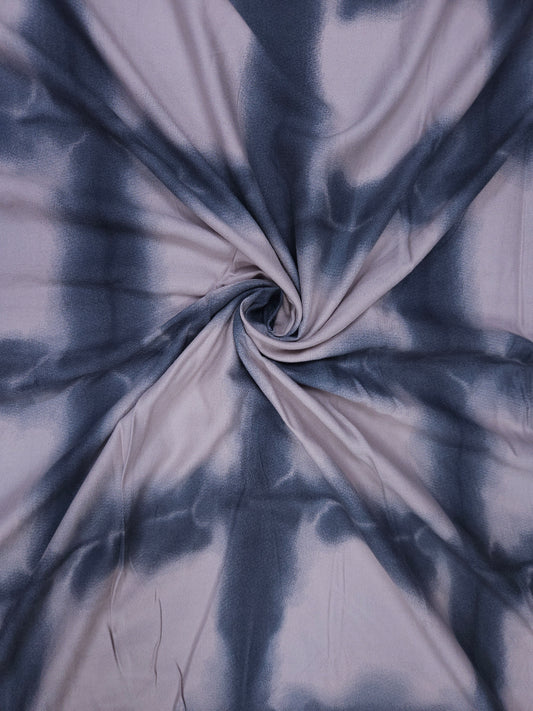 Blue & Creamy Tone Tie-Dye Check Printed Rayon Fabric – 60 Inch Width