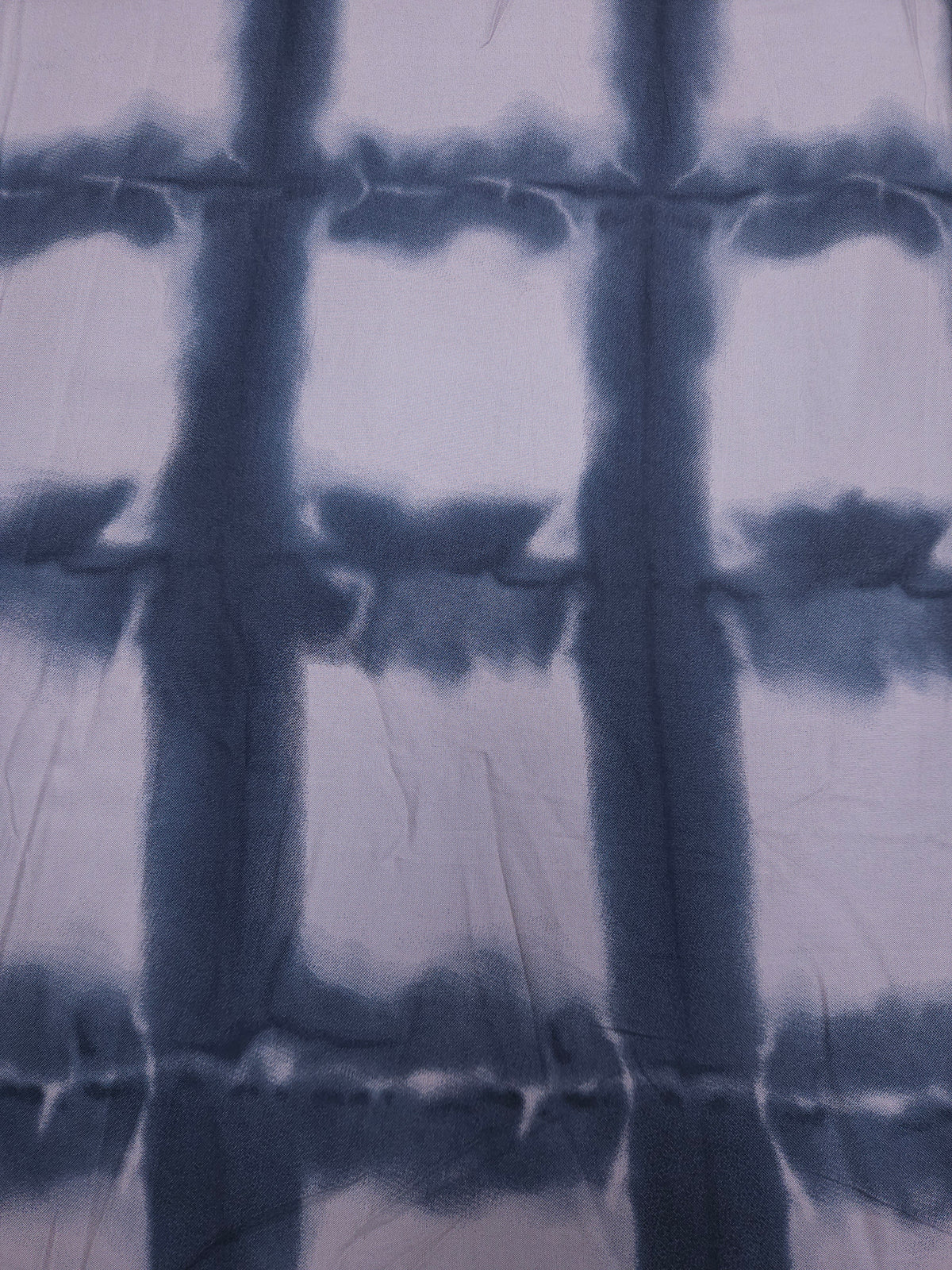 Blue & Creamy Tone Tie-Dye Check Printed Rayon Fabric – 60 Inch Width