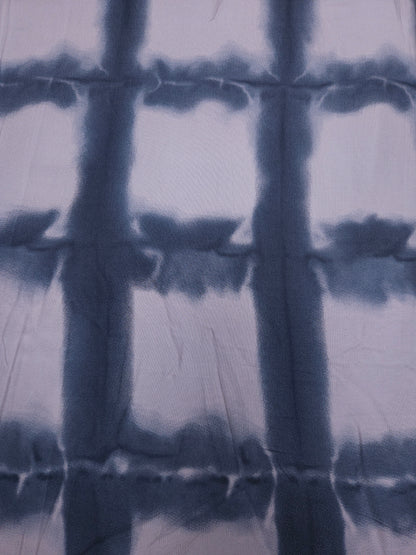 Blue & Creamy Tone Tie-Dye Check Printed Rayon Fabric – 60 Inch Width