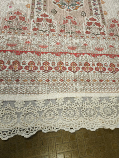 Georgette Embroidered Suit Set with Embroidered Border, Shantoon Bottom & Chiffon Dupatta
