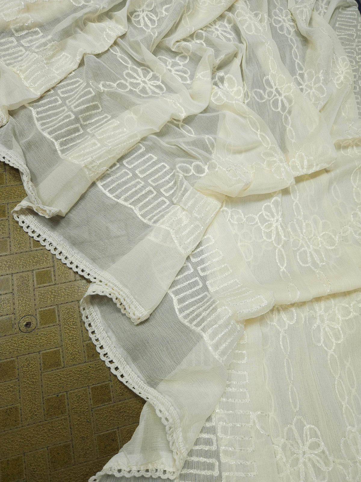 Georgette Embroidered Suit Set with Embroidered Border, Shantoon Bottom & Chiffon Dupatta