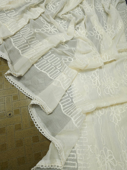 Georgette Embroidered Suit Set with Embroidered Border, Shantoon Bottom & Chiffon Dupatta