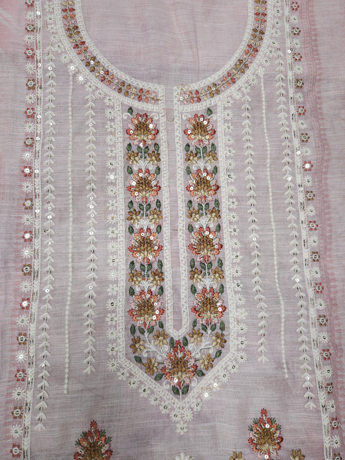 Chanderi Silk Embroidered Floral Suit Set with Pure Cotton Bottom & Chanderi Dupatta