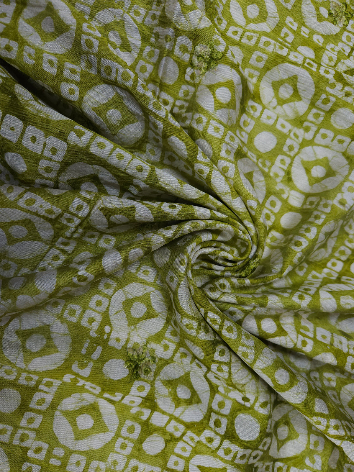 Olive Green Cotton Bandhani Printed Embroidered Suit Set with Muslin Dupatta