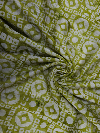Olive Green Cotton Bandhani Printed Embroidered Suit Set with Muslin Dupatta