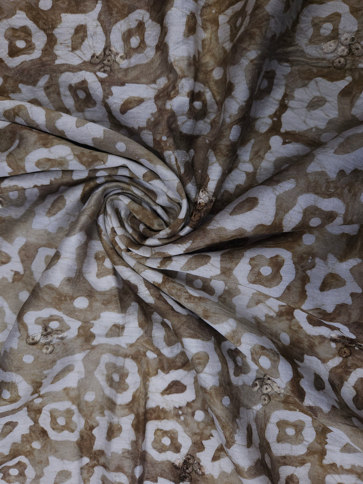 Beige Cotton Muslin Bandhani Print Embroidered Suit Set with Dupatta
