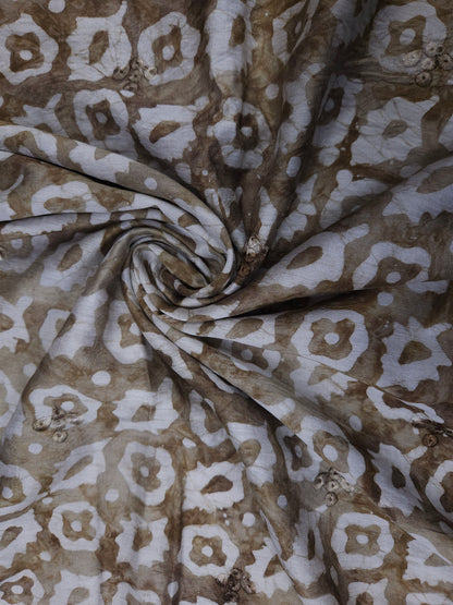 Beige Cotton Muslin Bandhani Print Embroidered Suit Set with Dupatta