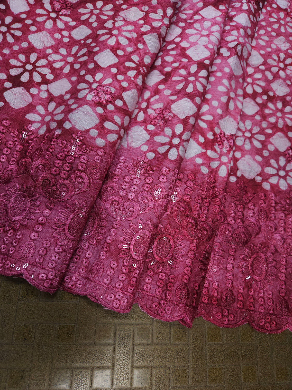 Pink Cotton Muslin Bandhani Border Embroidered Suit Set with Dupatta