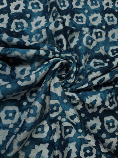 Teal Blue Cotton Bandhani Print Embroidered Suit Set with Muslin Dupatta