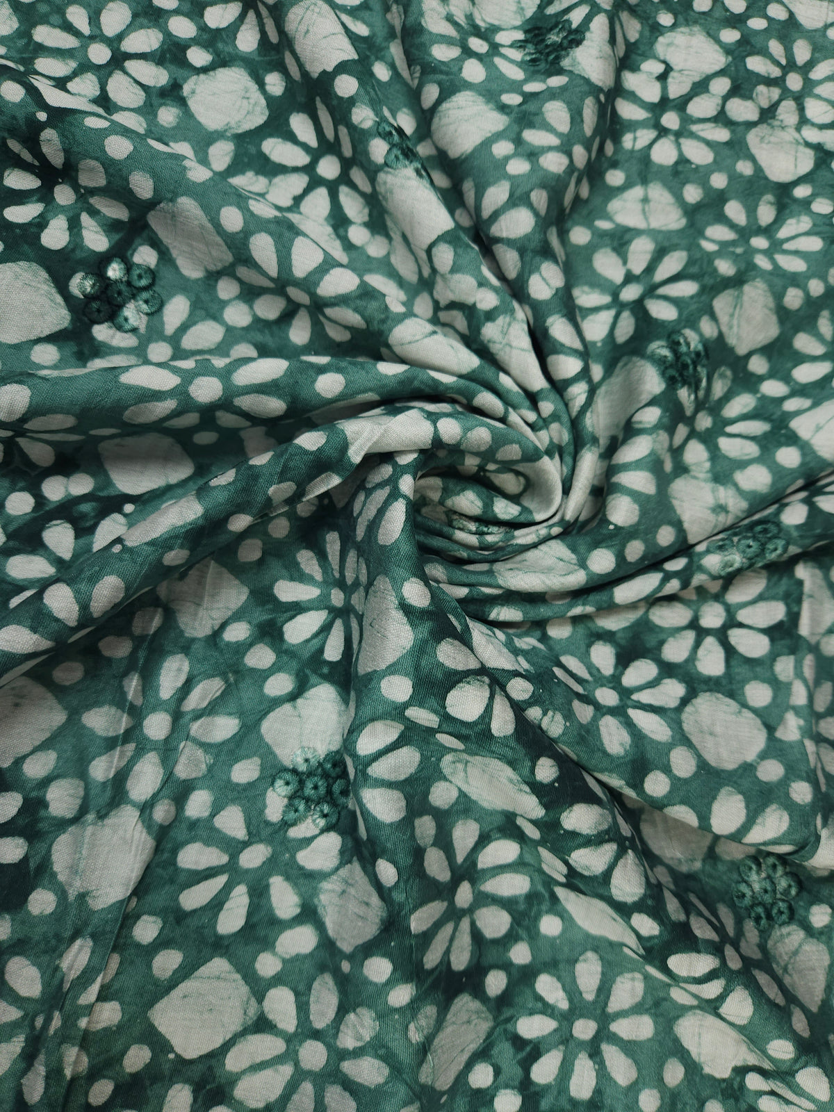 Teal Green Cotton Bandhani Printed Embroidered Suit Set with Muslin Dupatta
