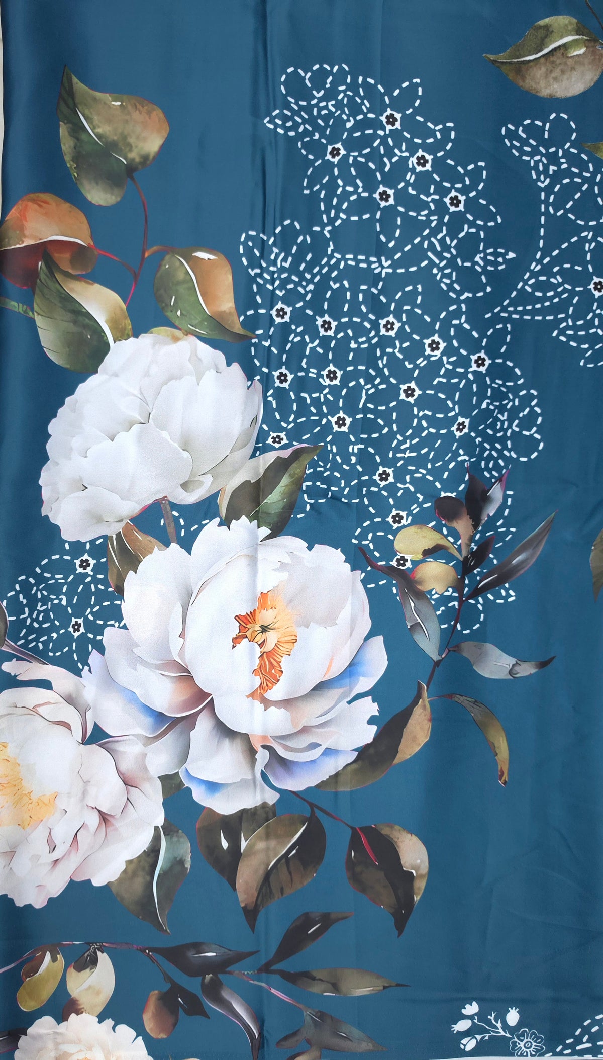 Blue Floral Armani Satin 3-Piece Farshi Salwar Suit with Printed Georgette Dupatta