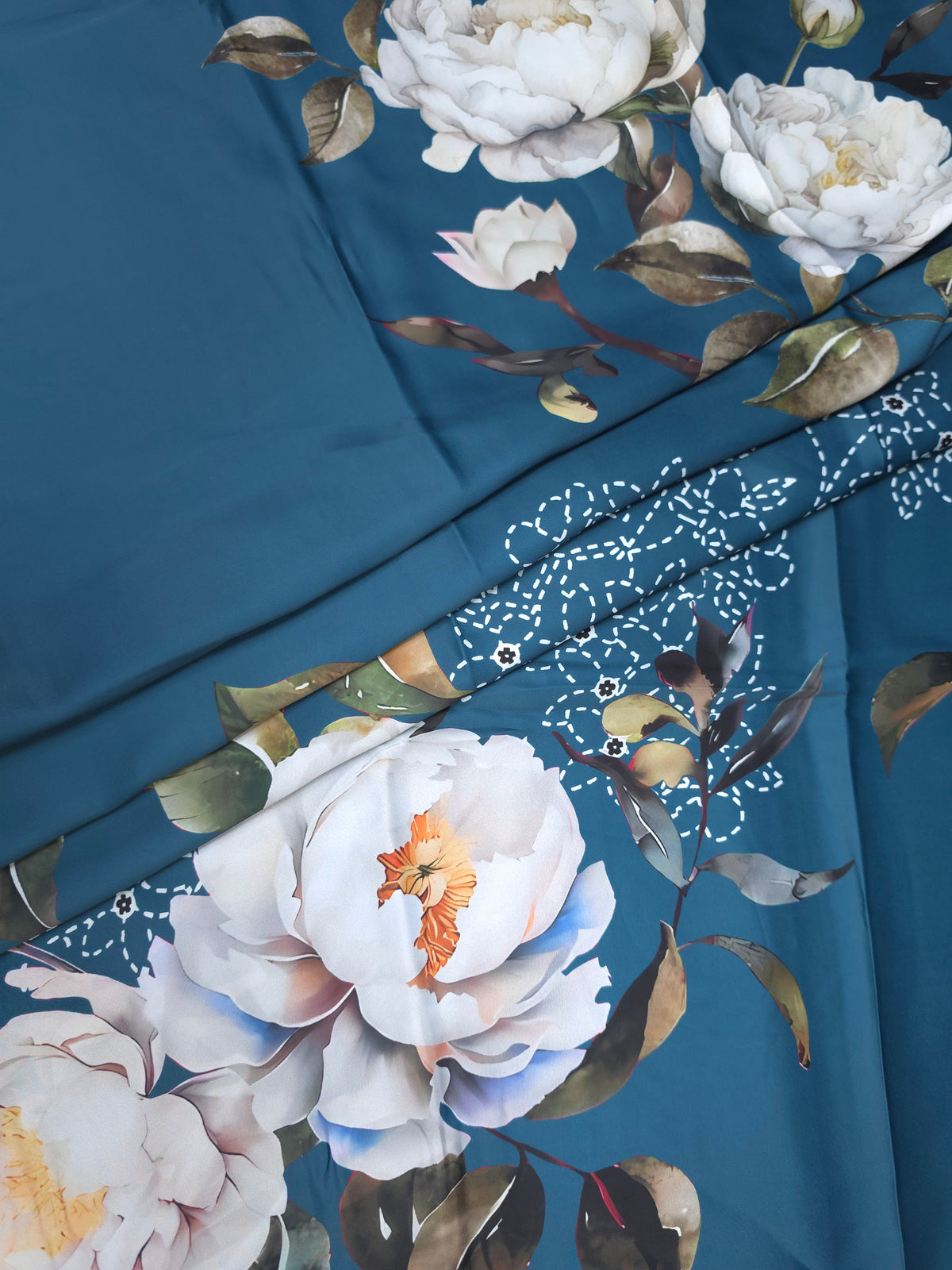 Blue Floral Armani Satin 3-Piece Farshi Salwar Suit with Printed Georgette Dupatta