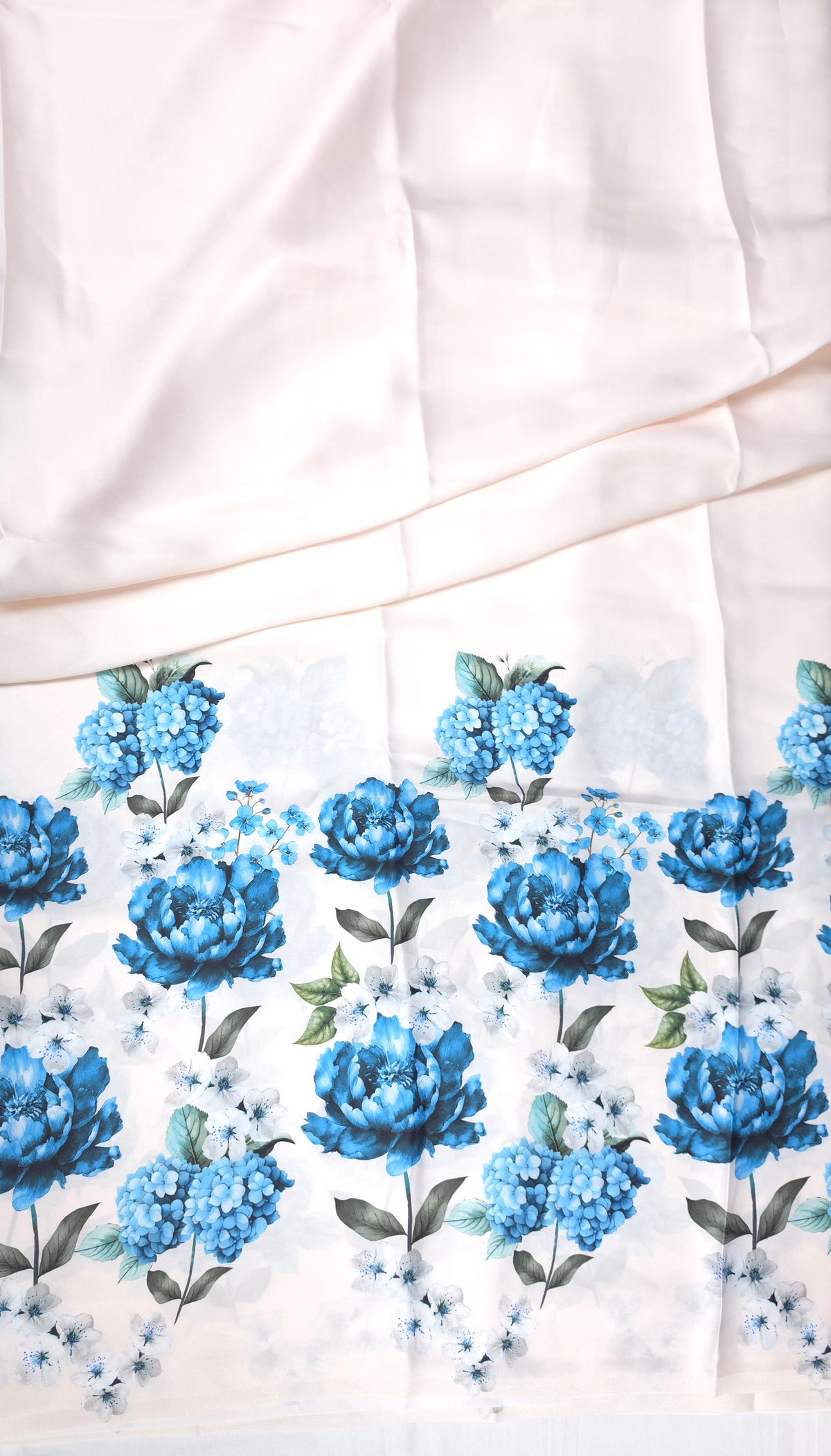 Blue Floral Armani Satin 3-Piece Farshi Salwar Suit with Printed Georgette Dupatta