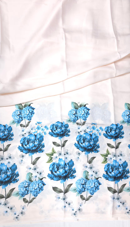 Blue Floral Armani Satin 3-Piece Farshi Salwar Suit with Printed Georgette Dupatta