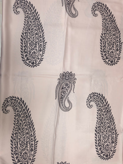 Black & White Paisley Printed Armani Satin 3-Piece Farshi Salwar Suit with Georgette Dupatta