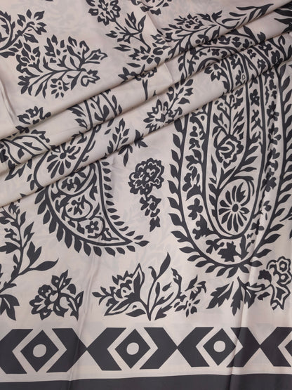 Black & White Paisley Printed Armani Satin 3-Piece Farshi Salwar Suit with Georgette Dupatta