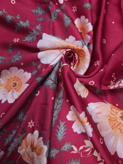 Pink Floral Armani Satin 3-Piece Farshi Salwar Suit with Digital Print Georgette Dupatta