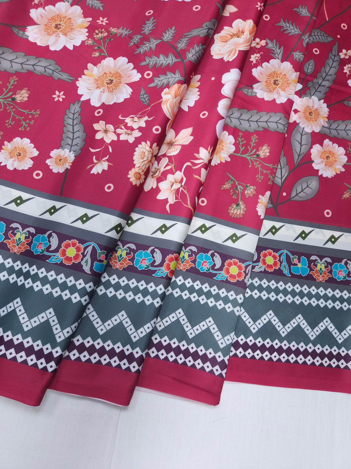 Pink Floral Armani Satin 3-Piece Farshi Salwar Suit with Digital Print Georgette Dupatta